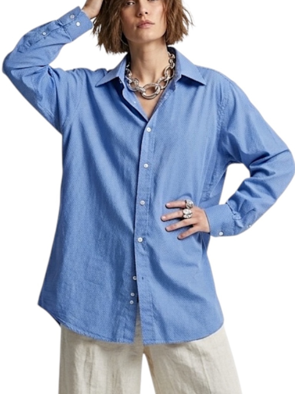 VTG Italian fabric old money quiet luxury oversize blue cotton button down shirt